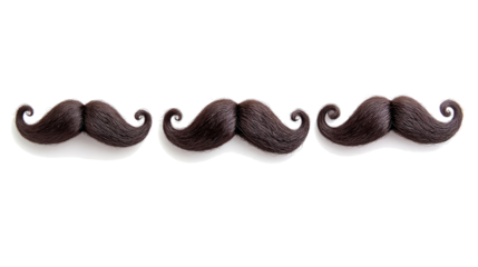 Elegant Curled Black Mustaches on Transparent Background Generative AI