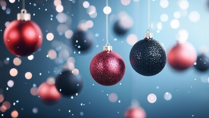 Delight in the Holiday Spirit: Vibrant Ornaments Dangle Against a Mysterious Background, Illuminating the Atmosphere with Sparkles and Joyful Anticipation.