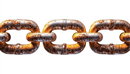 Fototapeta premium A heavy-duty chain link, with rough metal texture, isolated on a white background