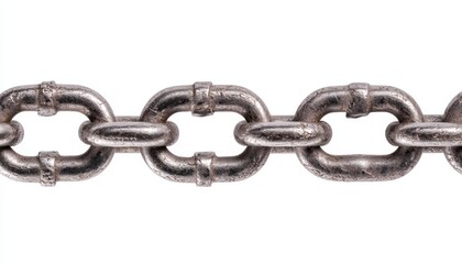 A heavy-duty chain link, with rough metal texture, isolated on a white background