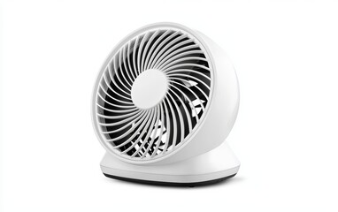 A high-powered electric fan heater with rotating blades, isolated on a clean white background