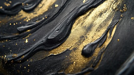 Obraz premium Abstract Black and Gold Swirling Paint Texture