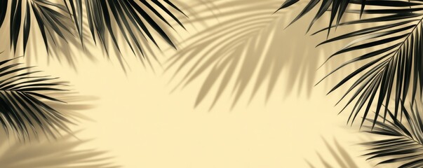 Obraz premium Palm leafs on yellow background with copyspace. Trendy modern design.