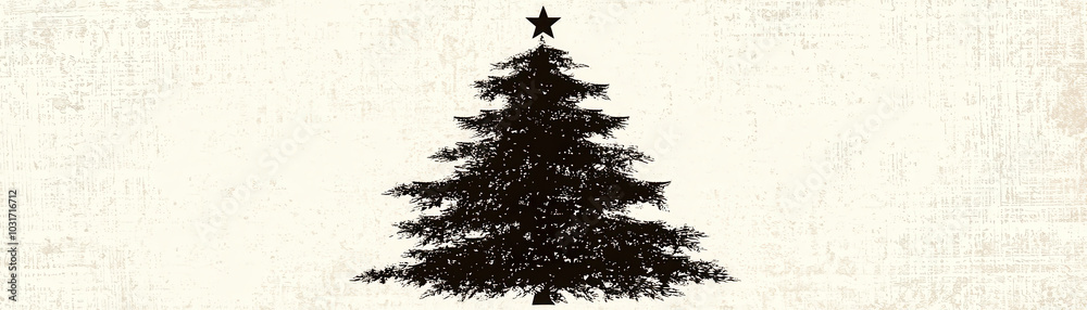 Poster Silhouetted Christmas Tree on Grunge Background.