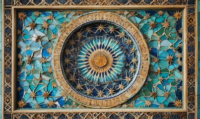Intricate mosaic ceiling with star motifs.