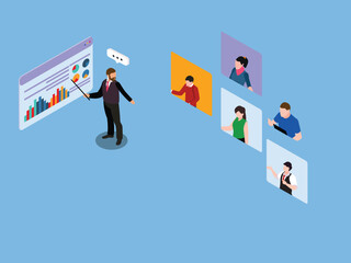 3D Isometric Vector Image of Online Team Collaboration and Presentation