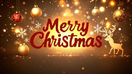 Naklejka premium Celebrate the Joy of Christmas: Captivating Cross-Stitched Message in a Warm, Festive Atmosphere with Glittering Ornaments and Snowflakes
