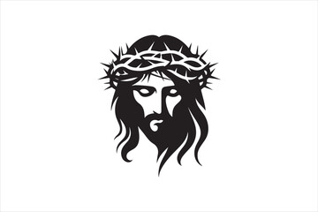 Minimalist Black Silhouette of Jesus Christ with Crown of Thorns  Clean Line Art 7.eps