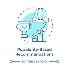 Popularity-based recommendations soft blue concept icon. Service quality, user rating. Online marketing. Round shape line illustration. Abstract idea. Graphic design. Easy to use article, blog post