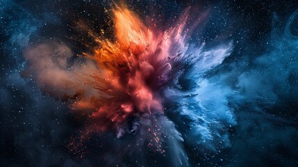 Obraz premium Colorful explosion of dust and smoke in a starry night sky created through a digital art technique