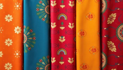Traditional Indian Textile Patterns Beautifully Arranged as a Background Celebrating the Culture of Maha Navami.