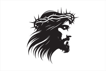 Minimalist Black Silhouette of Jesus Christ with Crown of Thorns  Clean Line Art 21.eps