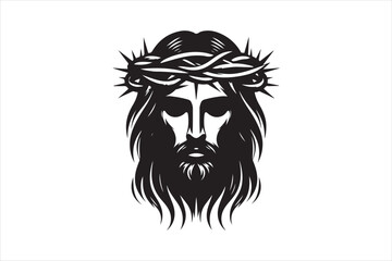 Minimalist Black Silhouette of Jesus Christ with Crown of Thorns  Clean Line Art 27.eps