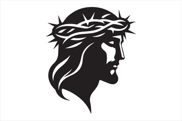 Minimalist Black Silhouette of Jesus Christ with Crown of Thorns  Clean Line Art 37.eps