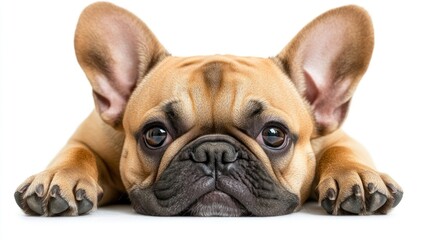 Obraz premium A close-up of a French Bulldog resting with a sad expression.