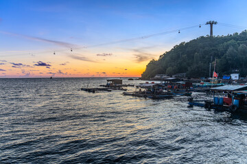 Sunset in the floating fishing village. An Thoi Port, Tropical Phu Quoc Island, Vietnam © sergeymugashev