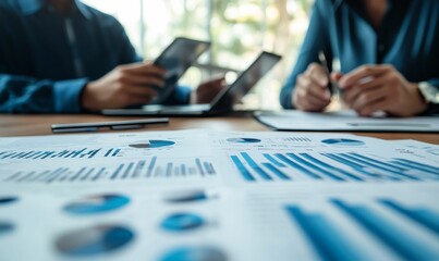 Business people analyzing data on charts.