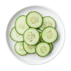 Cucumber slices on white plate, isolated.