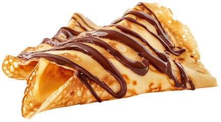Indulgent Nutella Chocolate Crepe with Drizzling Chocolate Sauce Isolated on Transparent Background for Dessert Menus