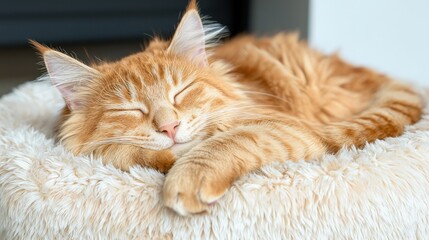 Obraz premium Adorable Ginger Cat Sleeping Peacefully in Cozy Bed