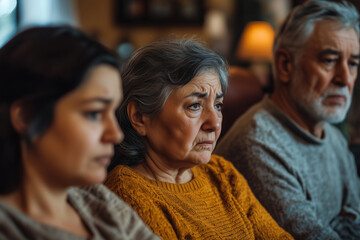 Fototapeta premium Family members expressing hurt feelings during a family gathering, showcasing emotional pain