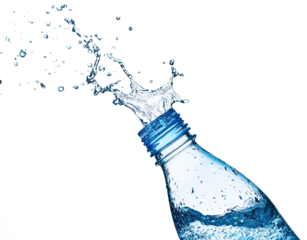 Water splash out of a bottle isolated on white.