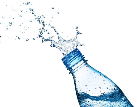 Water splash out of a bottle isolated on white.
