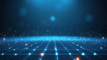 Obraz premium Abstract Blue Grid with Glowing Points and Lights