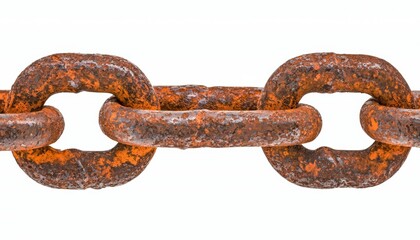 Fototapeta premium A heavy-duty chain link, with rough metal texture, isolated on a white background