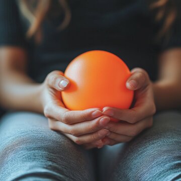 A close-up of a person holding a stress ball tightly during an anxiety attack, using physical sensation to regain control.