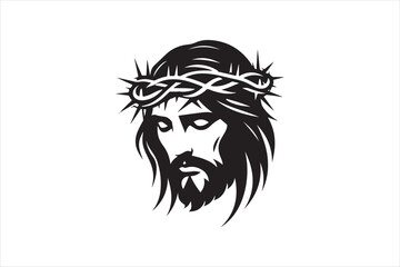 Minimalist Black Silhouette of Jesus Christ with Crown of Thorns  Clean Line Art 81.eps