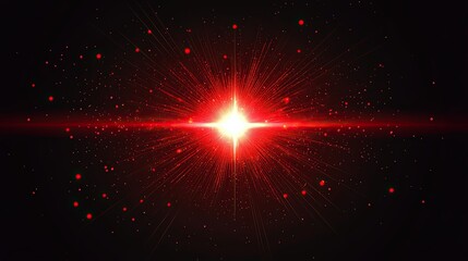 Red Light Burst with Scattered Particles on Black Background