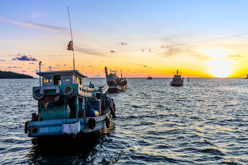 Sunset in the floating fishing village. An Thoi Port, Tropical Phu Quoc Island, Vietnam © sergeymugashev