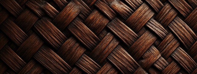 A close-up view of a woven texture showcasing rich brown tones and intricate patterns.