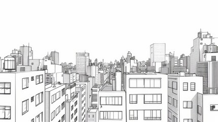 Detailed city skyline illustration depicting urban buildings and architecture against a minimalist background