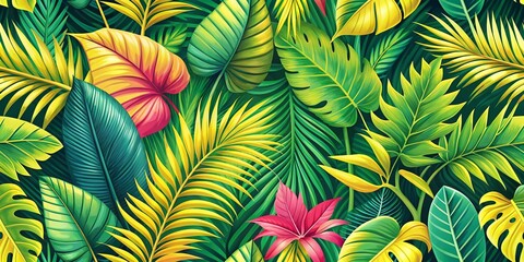 Naklejka premium Tropical Leaves Pattern - Fresh Vector Design for Home Decor and Fashion