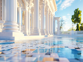 French Chateau Background Ornate Columns and Mosaic Floors for Timeless Elegance