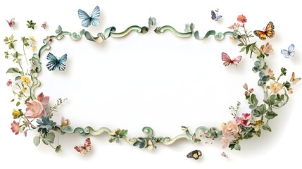 Whimsical Blank Sign With Floral And Butterflies For Garden Party Or Wedding Invitation