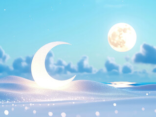 Arc Shape Moonlit Beach Background Sparkling Sand and Gentle Waves for Romantic Nights