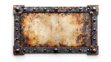 Metal Blank Industrial Sign with Textured Frame and Stencil Style Elements on White Background