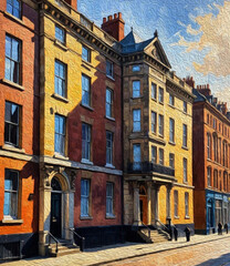 Fototapeta premium City Architecture. Oil painting. Printable pattern for wall decorations