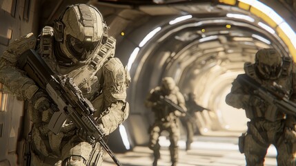 Stealthy Covert Extraction Mission in Futuristic Warfare 3D Render Illustration