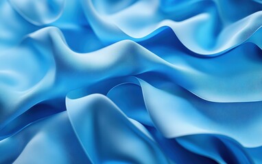 Obraz premium 3d render, abstract fashion background with blue wavy ribbons, folded cloth macro