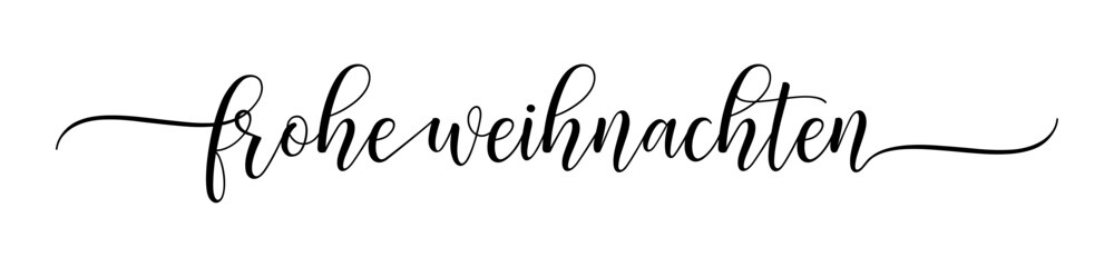 Frohe Weihnachten – Merry Christmas German language, Calligraphy brush text banner with transparent background