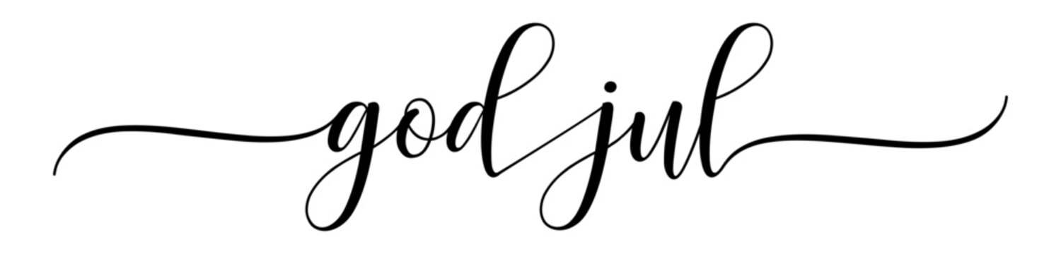 God Jul &ndash; Merry Christmas Swedish language, Calligraphy brush text banner with transparent background