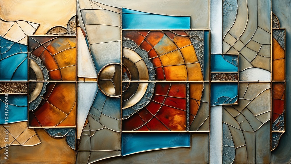 Wall mural Abstract stained glass artwork in warm colors.