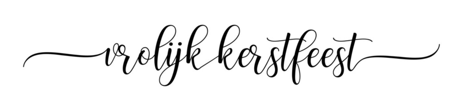 Vrolijk Kerstfeest &ndash; Merry Christmas Dutch language, Calligraphy brush text banner with transparent background