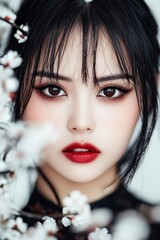  A close-up of a person with a flower in her hair