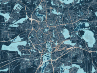 Painterly Style City Map of Braunschweig, Germany in a Blue Color Scheme.