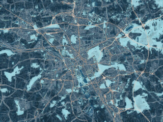 Painterly Style City Map of Hannover, Germany in a Blue Color Scheme.
